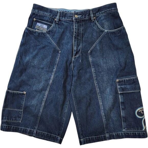 VTG Y2K School of Hard Knocks Men's Medium Wash Baggy Denim Cargo Short Size 36 - Picture 1 of 11